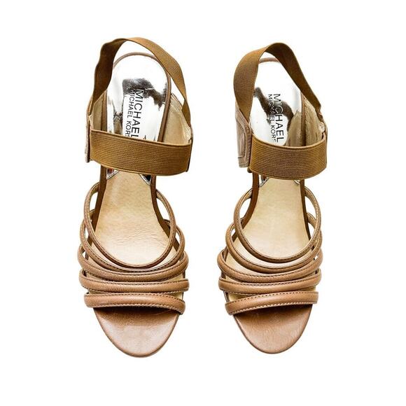 Michael Kors Strappy Brown Platform Stiletto Heel Sandal Size 9.5 Mint - Picture 1 of 7